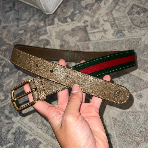 VTG Gucci Leather Striped Belt - Picture 1 of 3